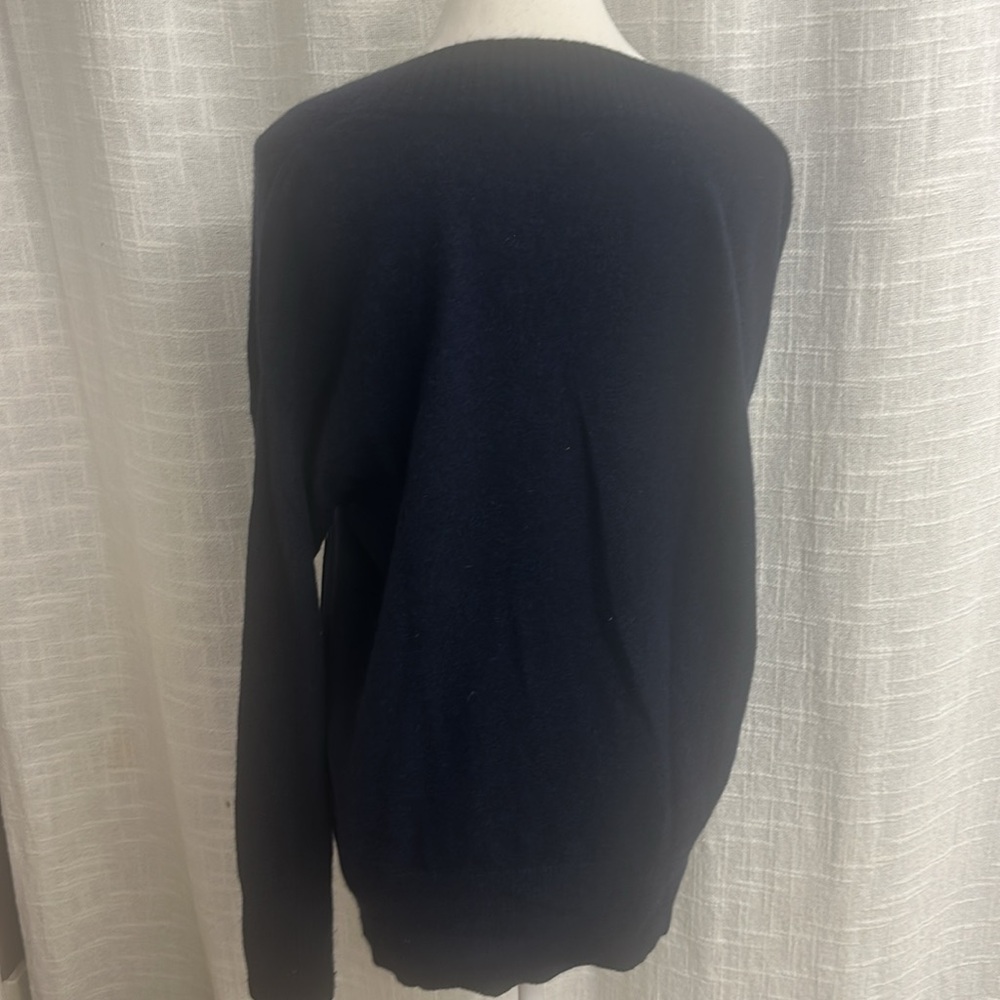 White + Warren sweater v neck wide rib slouchy cashmere navy size M + dustbag - Picture 6 of 8